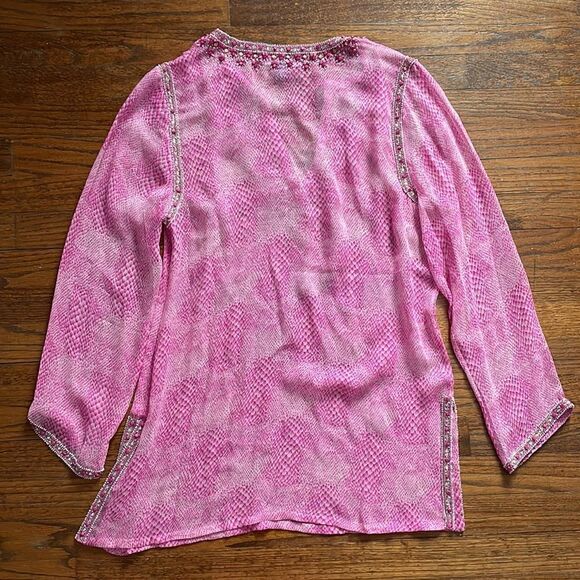 Adrienne Landau Pink and White Silk Tunic Top - Picture 6 of 7